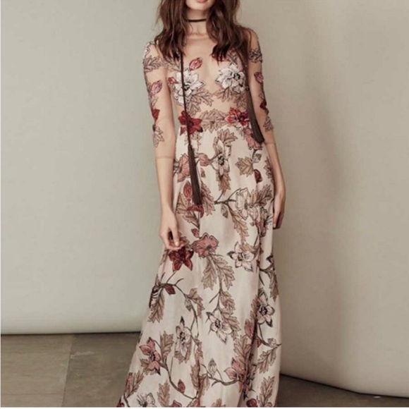 For Love & Lemons Womens Silk Sierra Blush Floral Maxi Dress S - Picture 1 of 14